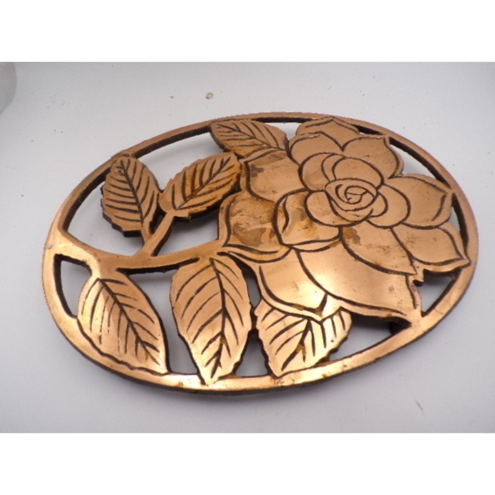 Vintage Dutch‎ Design Rose Pot Trivet 1983 Copper on Cast Iron Taiwan